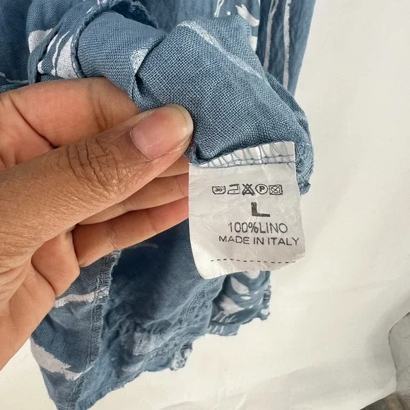 Lands Downunder Linen Dress Womens Large Blue‎ Abstract Knit Ribbed Square Neck - Picture 9 of 16